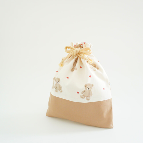 たま様　確認用　テディベア　ピンク　給食袋　巾着袋　名入れ 名入れ刺繍】 巾着袋 大 体操服袋 給食袋 Lサイズ 女の子 入園 入学 手提げ・レッスンバッグ・入園グッズ