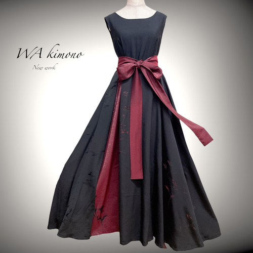 ラメ感可愛いマキシ丈 差し色ワンピース 和で魅せる着物  