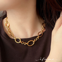 【ifumé】男女兼用 ボリュームチョーカー GOLD サージカルステンレス 金属アレルギー対応 1枚目の画像