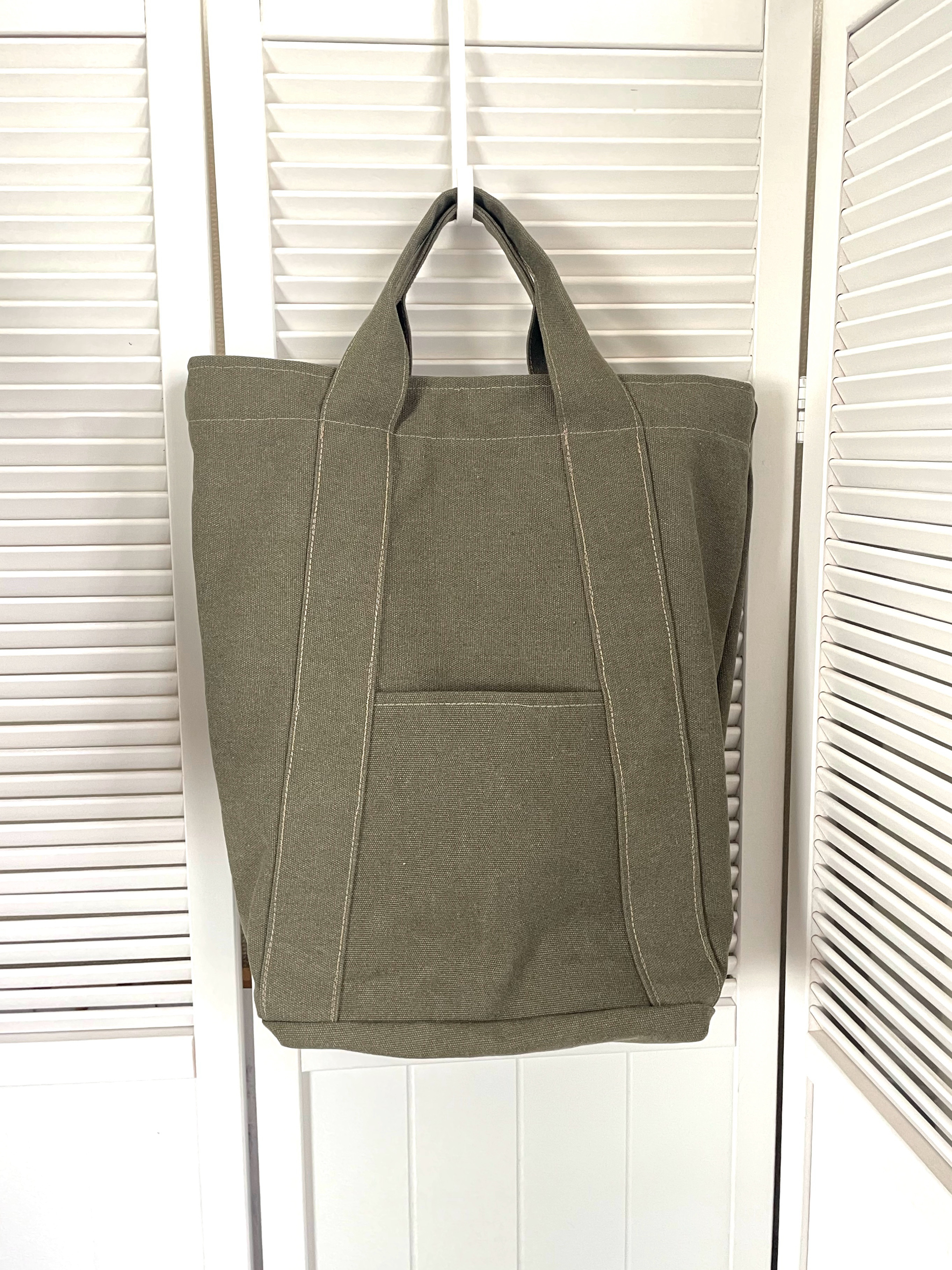 ＊受注生産＊ヴンテージカラーの帆布トートバッグ　くすみカーキ　おしゃれ　かっこいい　男女兼用　一点もの