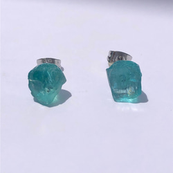 [One of a kind] 藍色磷灰石原石耳環礦物天然石金屬過敏相容 (No.2629) 第3張的照片