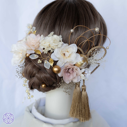成人式 髪飾り ホワイトベージュ×小枝｜卒業式 袴 和装ヘア No
