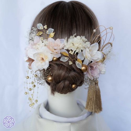 白×金 紫陽花と水引の髪飾り No.GW02 成人式 卒業式 結婚式 成人 白×金 紫陽花と水引の髪飾り No.GW02 成人式 卒業式 結婚式 成人