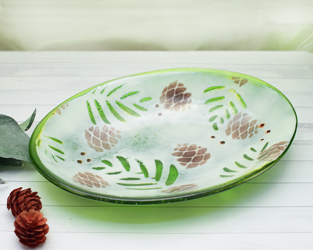 ガラス楕円ボウル・ナチュラルグリーン