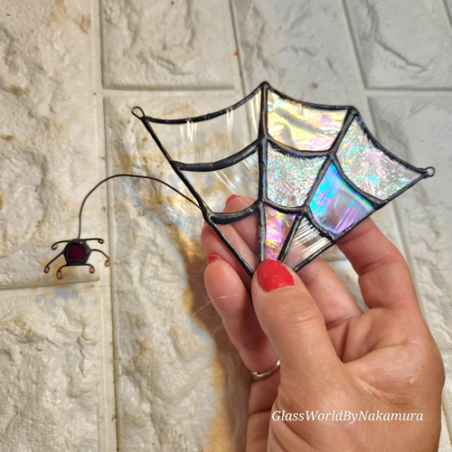 クモの巣 サンキャッチャー ハロウィンマスコット ステンドグラス