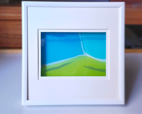 透明紙の立体作品《晴天の山際》 幾何学 壁掛け アート 立体 切り絵