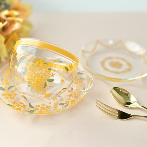 秋香る金木犀のガラスティーカップ＆プチプレートセット ティーカップ