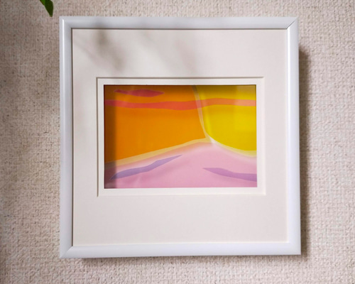 透明紙の立体作品《夕暮れの山空》 幾何学 壁掛け アート 立体 切り絵
