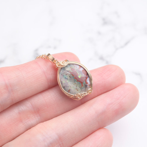 カンテラオパール ペンダントトップ ワイヤーラッピング ネックレス