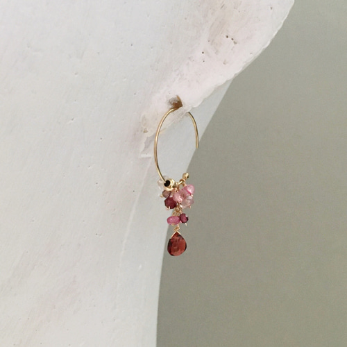 K14GF トルマリン シャンデリア ミニフープピアス