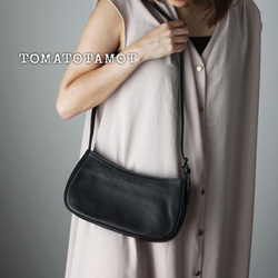 本革 ラウンドスクエア ショルダーバッグ フォーマル ブラック 冠婚