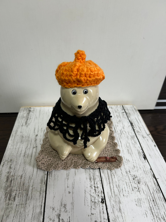 しろくま貯金箱＊ハロウィンセット 白くま貯金箱 着せ替え ハロウィン 2点セット あみぐるみ mmzk * kobo