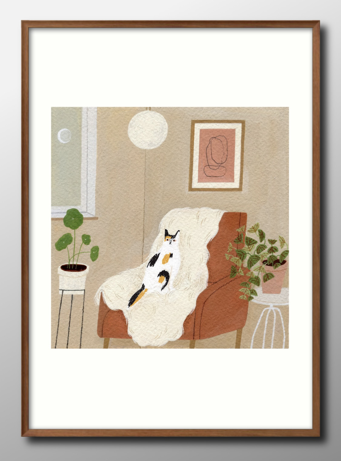 15089□ポスター アート 絵画『ソファでくつろぐ猫 ネコ』北欧