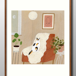 15089□ポスター アート 絵画『ソファでくつろぐ猫 ネコ』北欧