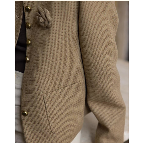 3色 エレガント ツイードノーカラージャケット コサージュ付き【冬春秋