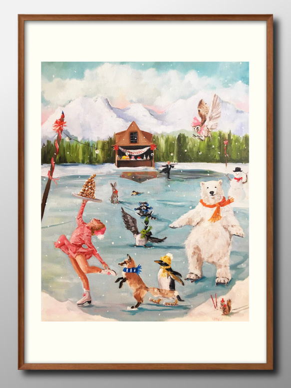 14223□ポスター アート 絵画『クリスマス ビンテージ スケート