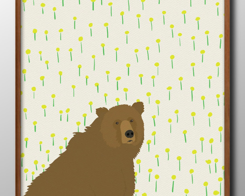 14058□ポスター アート 絵画『ブラウンベアー 熊』北欧 A3 イラスト