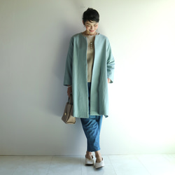 春夏【Dusty Blue】復古風莧麻V領喇叭大衣♥️ 第2張的照片