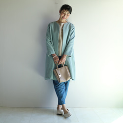 春夏【Dusty Blue】復古風莧麻V領喇叭大衣♥️ 第4張的照片