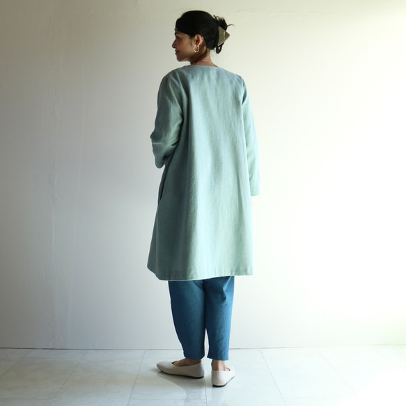 春夏【Dusty Blue】復古風莧麻V領喇叭大衣♥️ 第6張的照片