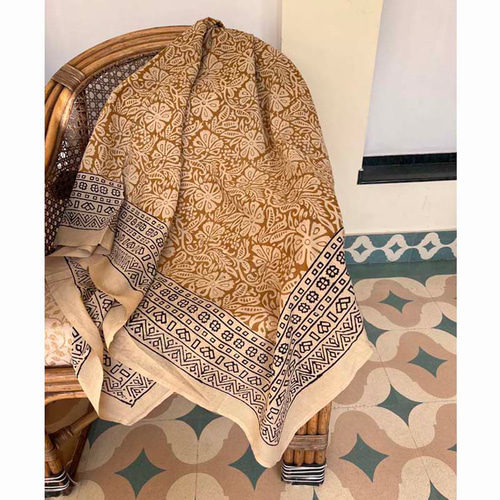 インド綿ブロックプリント 大判ストール/ドゥパタ イエローオーカー  