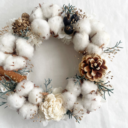 森の冬の綿の実リース 秋冬 クリスマス ミニリース ナチュラル