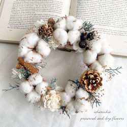 専用＊Winter＊3色のコットン ドライフラワーリース Winter＊3色のコットン ドライフラワーリース リース fu.wa.ran