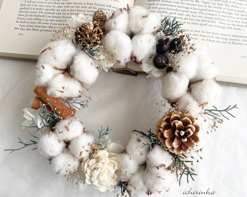 森の冬の綿の実リース 秋冬 クリスマス ミニリース ナチュラル
