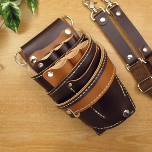 ダークブラウン＆キャメル6丁差し本革シザーケースSCA-158/CDB