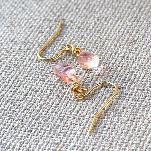 チェコビーズ 一粒ドロップピアス ピンク×イエロー[No.131] ピアス 