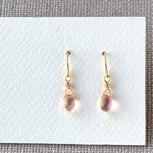 チェコビーズ 一粒ドロップピアス ピンク×イエロー[No.131] ピアス 
