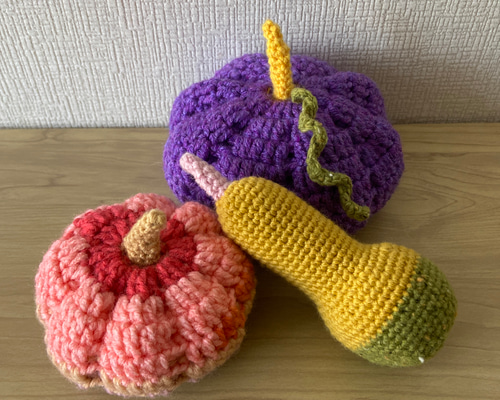 ハロウィンかぼちゃ編みぐるみ3つセット 値下げセール あみぐるみ