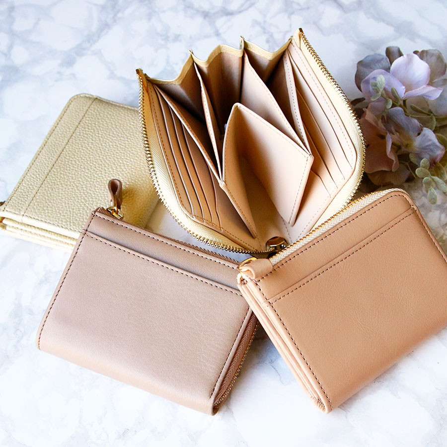 ★くすみカラー【ミニマルチ財布】使い方自由自在 BELLVO プレミアムレザー L字ファスナーミニ財布        Ω