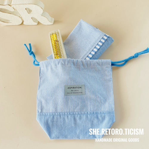 ♦︎day to day♦︎ 給食袋(小) マチ付き巾着 縦長 #コップ袋