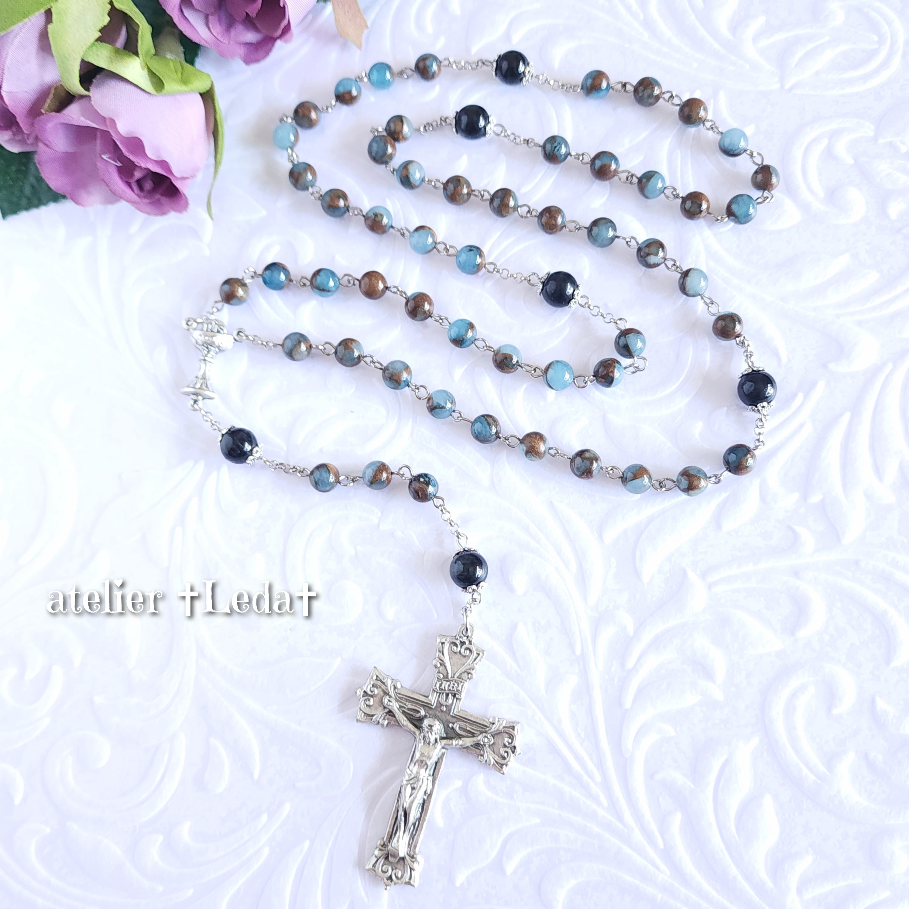 ☆七宝ジャスパー & ホークスアイ ロザリオ~Cloisonne Jasper~