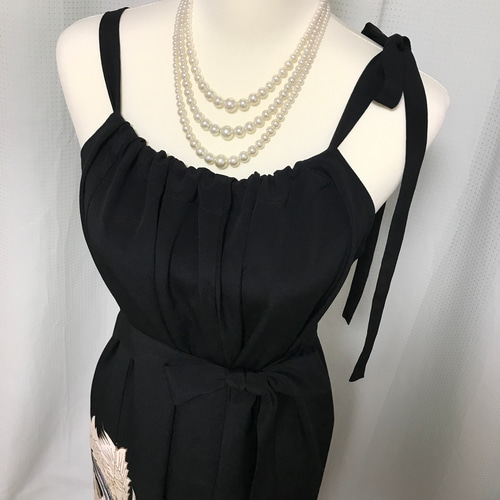 正絹】着物リメイク 黒留袖ドレス／キャミワンピースタイプ／ブラック  