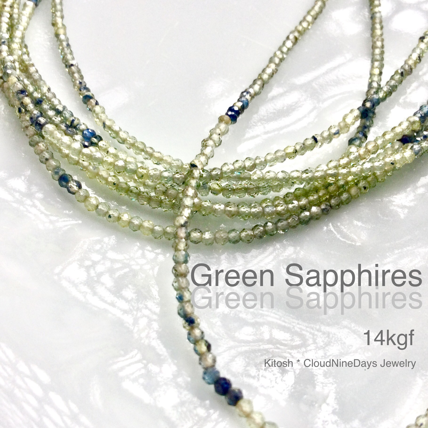 グリーンサファイア超極小ビーズ⚫︎9月誕生石⚫︎14kgf⚫︎40cm⚫︎バイカラーグリーンサファイア⚫︎煌めきの小粒 5,986円