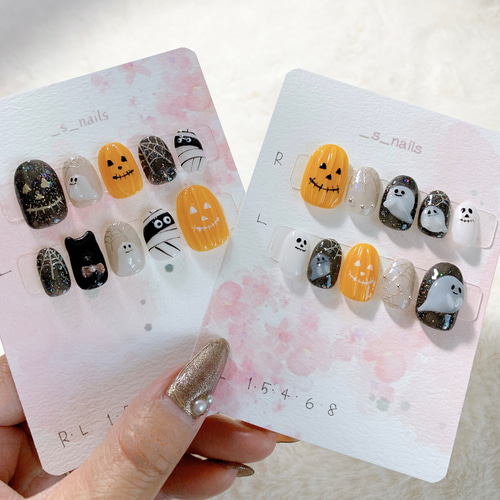 サイズオーダー無料♡036ネイルチップ♡匿名配送料込♡ハロウィンネイル 現品サイズ商品 》＊ ハロウィンネイル ＊ ネイルチップ ネイルチップ