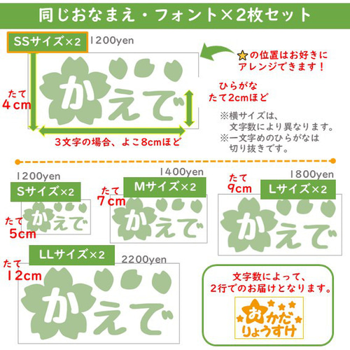 さくら】大きい☆おなまえシール2セット桜のたまご》ひらがなお