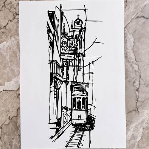【税込?送料無料】 切り絵アート ポルトガル 紗布-Sau 切り絵 リスボンの街並み 絵画