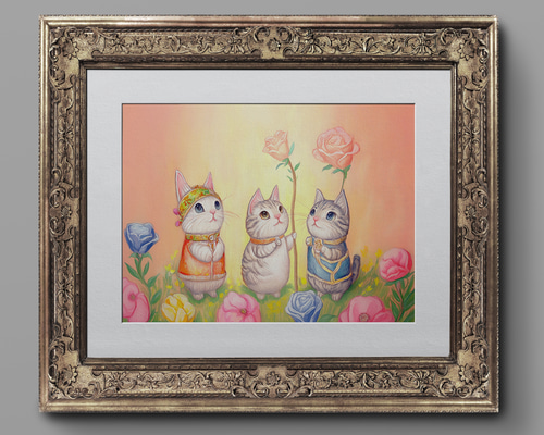 色鉛筆画 A4.猫 クリスマス2 色鉛筆画 A4.猫 クリスマス2