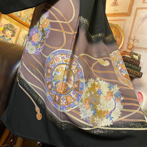和洋折衷 黒留袖 着物 リメイク ワンピース ドレス 洗える 古着 素敵 