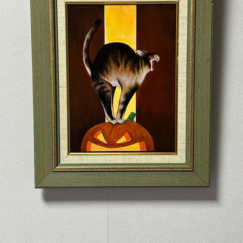 オリジナルアート作品「ハロウィンキャット」アクリル画、手描き、1点