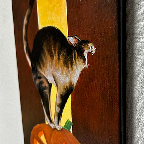 オリジナルアート作品「ハロウィンキャット」アクリル画、手描き