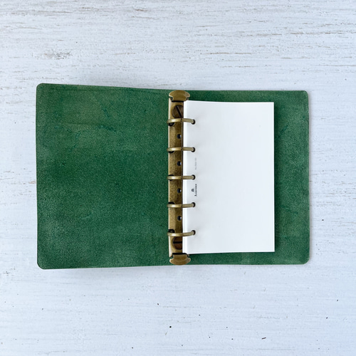 マイクロ5】 一枚革のシンプルなシステム手帳 グリーン メンタ 手帳