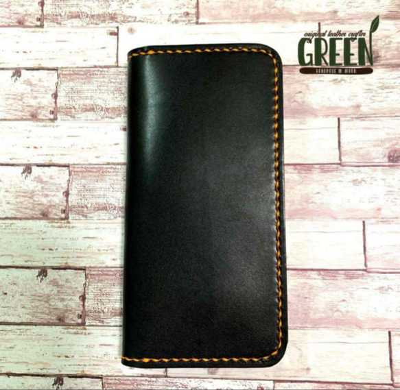 2枚ポケット付きヌメ革ナチュラルiPhoneケース手帳型本革