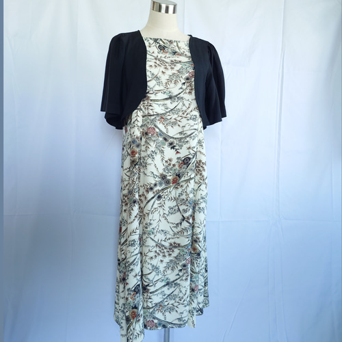 d36 М〜Lサイズ ワンピース ボレロ付き 着物リメイク 正絹 着物ドレス  