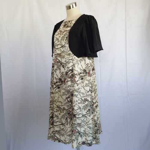 d36 М〜Lサイズ ワンピース ボレロ付き 着物リメイク 正絹 着物ドレス  