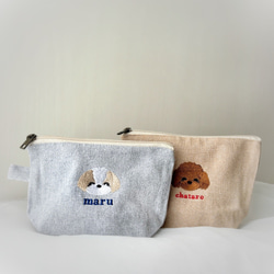 シー様オーダー　刺繍　ハンドメイド　巾着　パグ　犬　手刺繍　キナリ　巾着ポーチ シー様オーダー 刺繍 ハンドメイド 巾着 パグ 犬 手刺繍 キナリ 巾着ポーチ