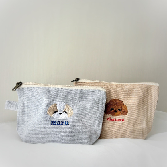 受注制作】うちの子ポーチ 名入れ 刺繍 ギフト 犬友さんへのプレゼント